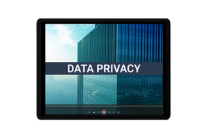 A tablet showing a video about data privacy playing