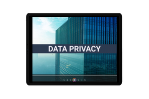 A tablet showing a video about data privacy playing