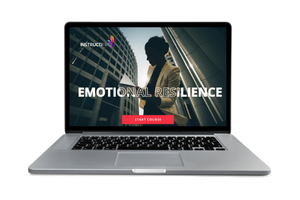 A laptop displaying the words "emotional resilience" as an entry to a custom online course.